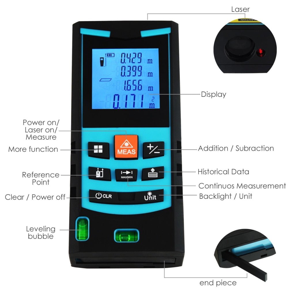 M04 - 004 M04 - 004 Handheld 100m Laser Distance Meter Area Volume Indirect Measure w/ Bubble Level - Gain Express