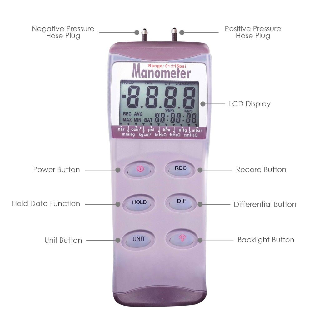 MA215 MA215 Professional Digital Differential Air Pressure Manometer Gauge - Gain Express