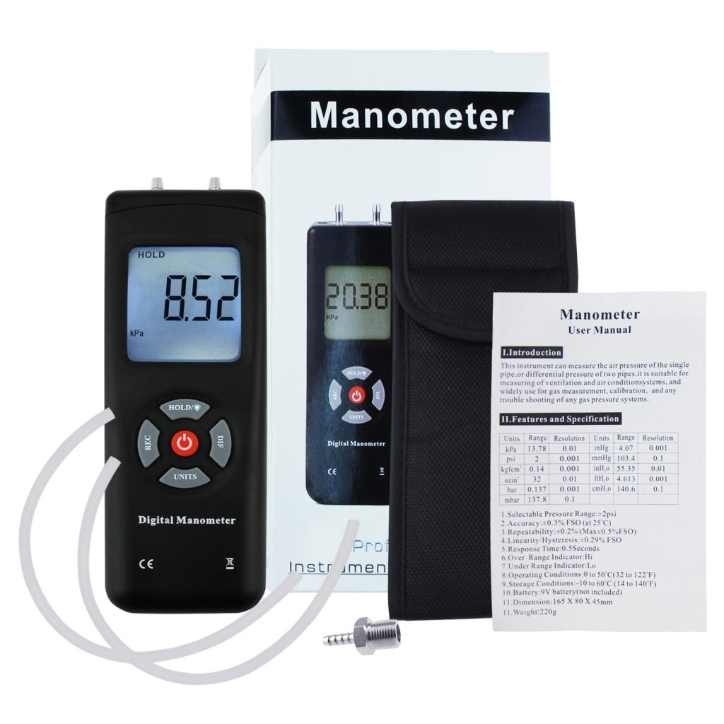 Polltech Manometer MAN-45 Professional Digital Manometer, Portable Handheld Air Vacuum ...