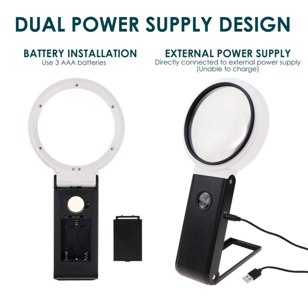 MLL - 362 MLL - 362 Multifunction Magnifier Double Lens 10x and 25x Magnification with AC/DC Power 5LED and 2UV Light 90mm Optical Lens Handheld or Desktop Used - Gain Express
