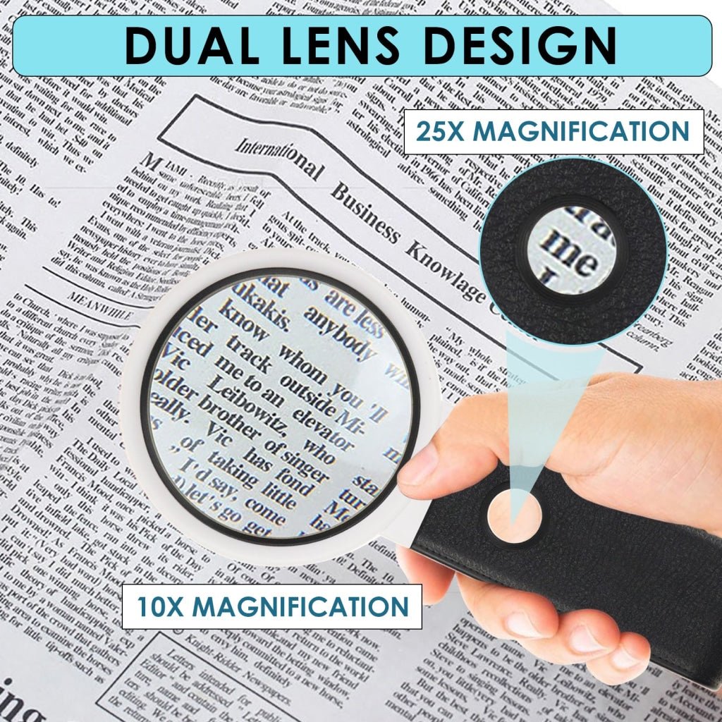 MLL - 362 MLL - 362 Multifunction Magnifier Double Lens 10x and 25x Magnification with AC/DC Power 5LED and 2UV Light 90mm Optical Lens Handheld or Desktop Used - Gain Express