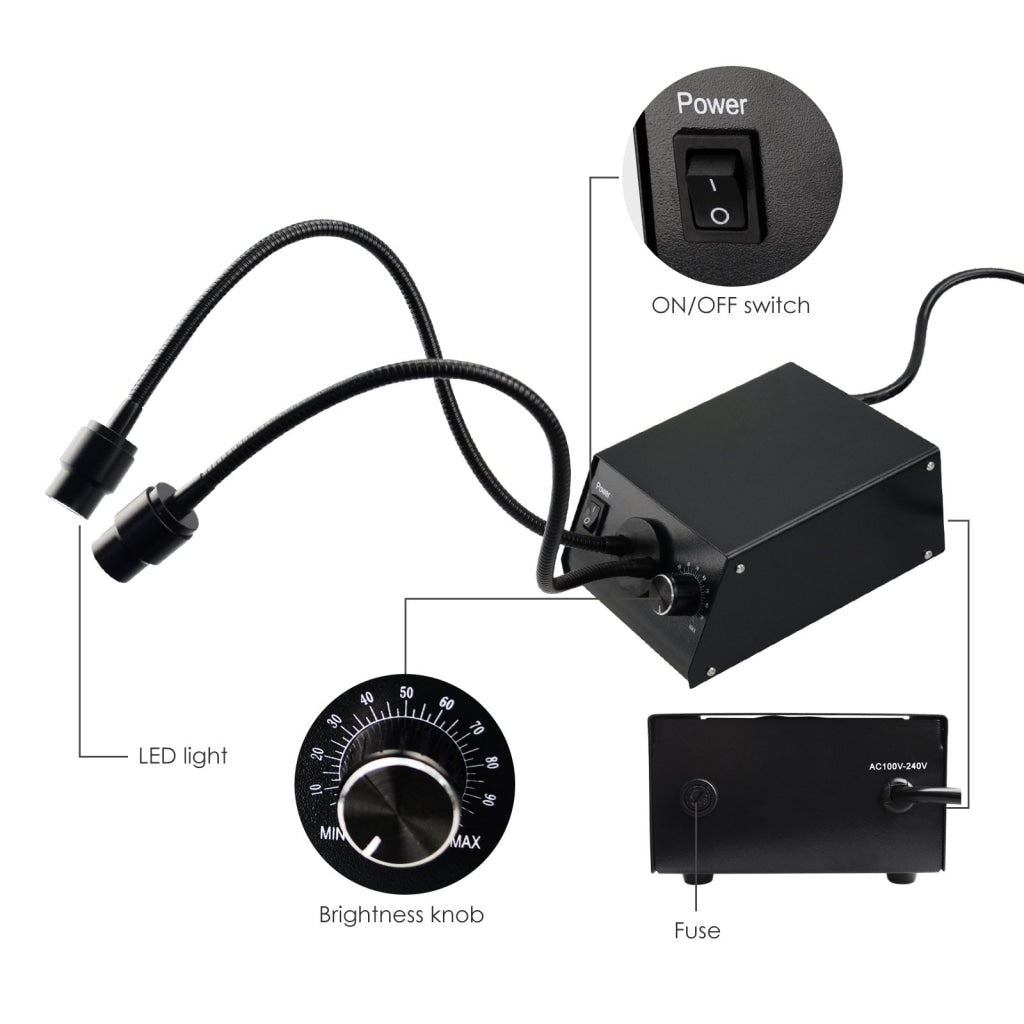 MSC - 208_US MSC - 208 Cold LED Dual Gooseneck Lights Microscope Illuminator with Dimmer, 6500K, Adjustable Brightness 100V~240V - Gain Express