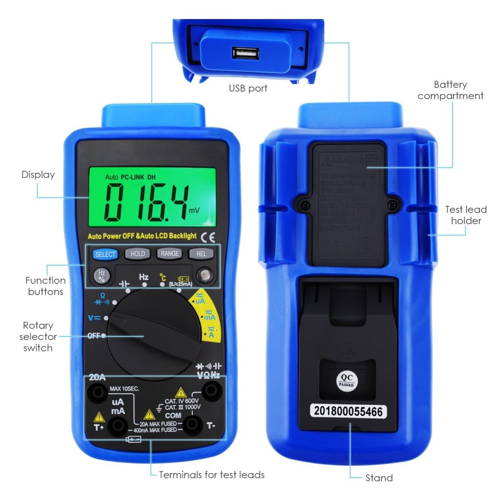 Multimeter 211b MUL-211 Digital DMM Multimeter Meter Tester with USB/ Software CD and ...