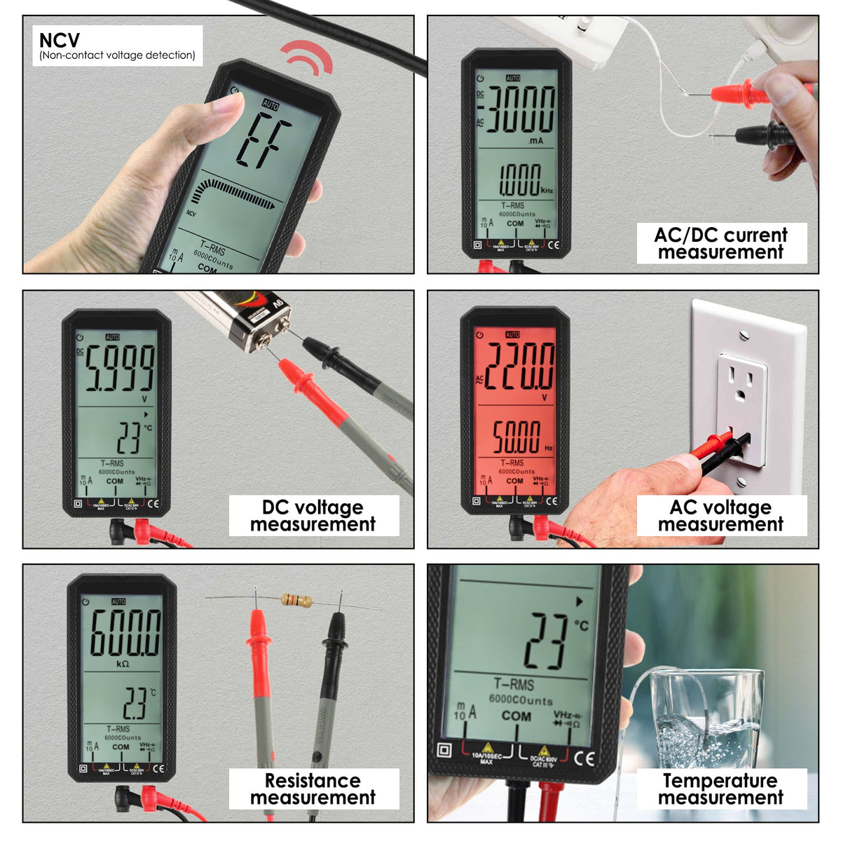 MUL-318 Professional, 6000 Counts T-RMS Digital Multimeter for ...