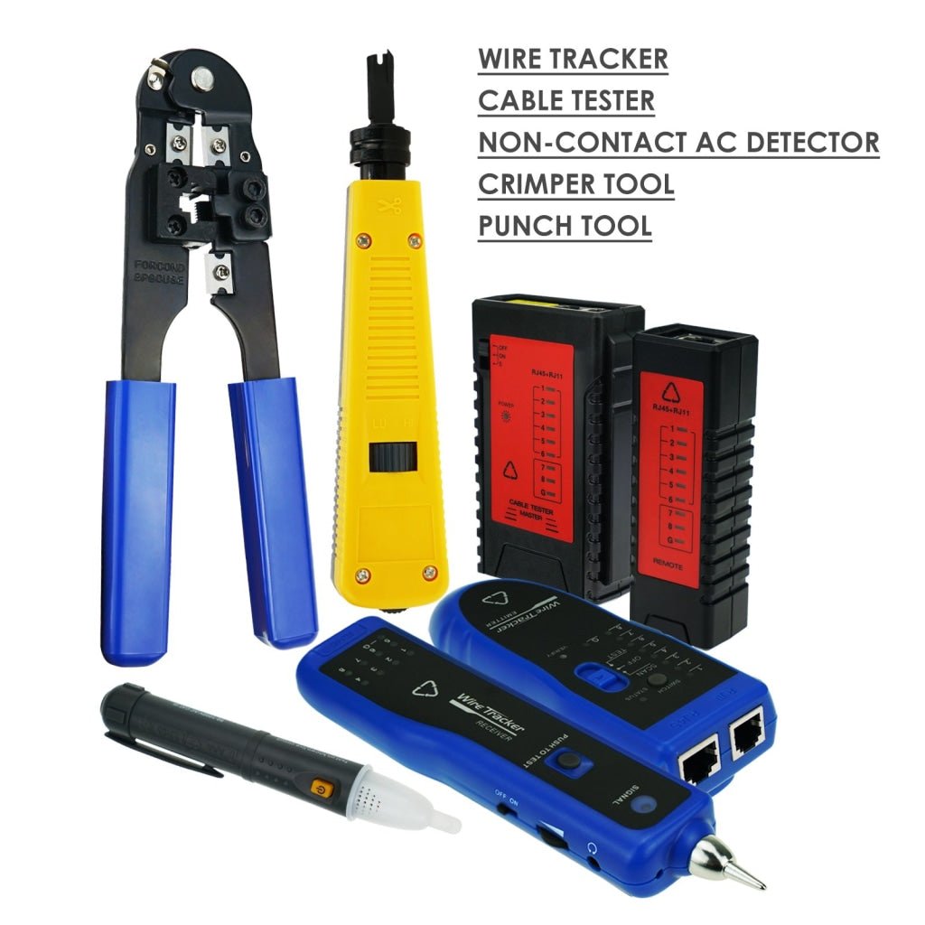 NF - 1107 Network Cable Testing Diagnostic Tool Kit Set - Ethernet LAN Cable Tester Wire Tracker Voltage Detector Punch Tool RJ45 RJ11 - Gain Express