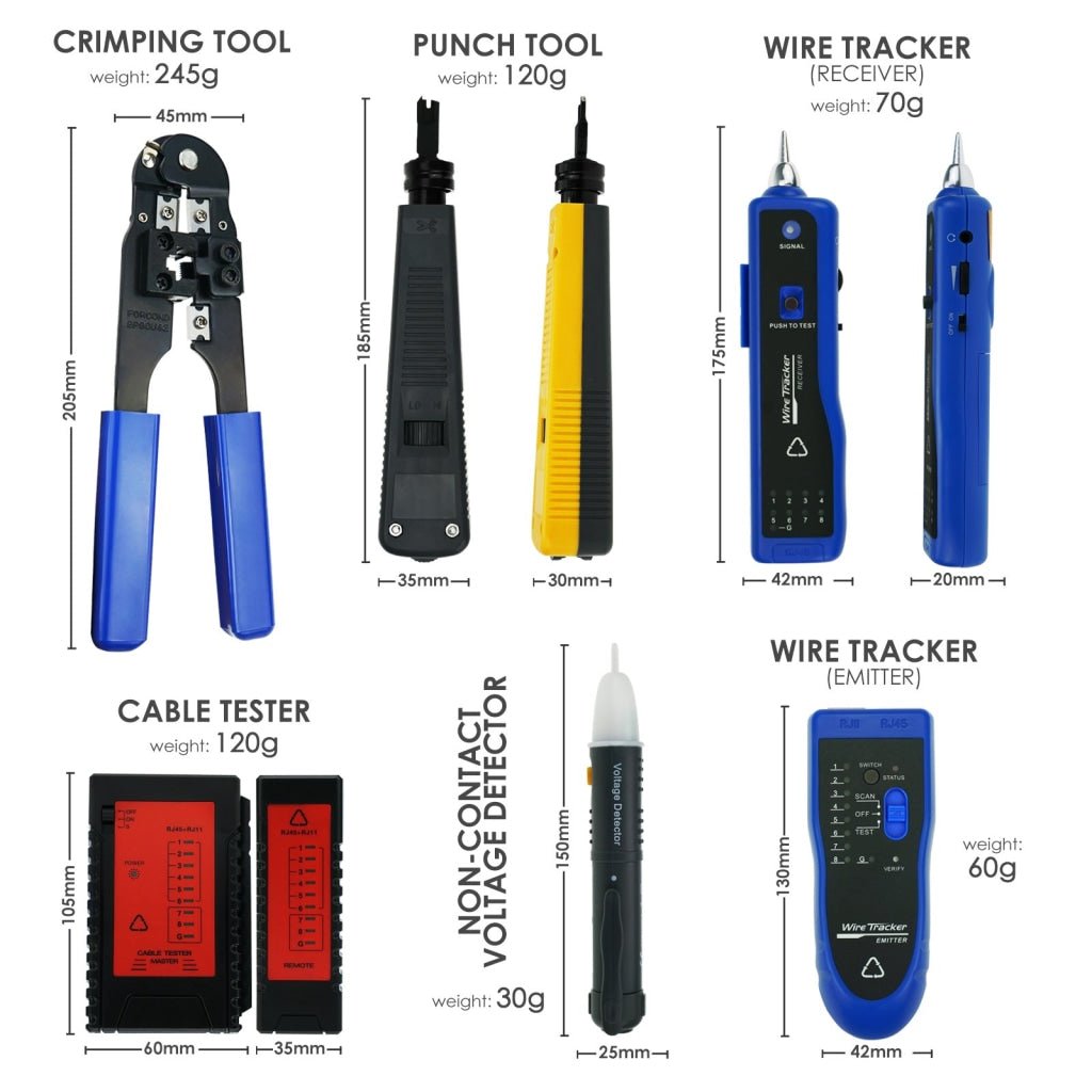 NF - 1107 Network Cable Testing Diagnostic Tool Kit Set - Ethernet LAN Cable Tester Wire Tracker Voltage Detector Punch Tool RJ45 RJ11 - Gain Express