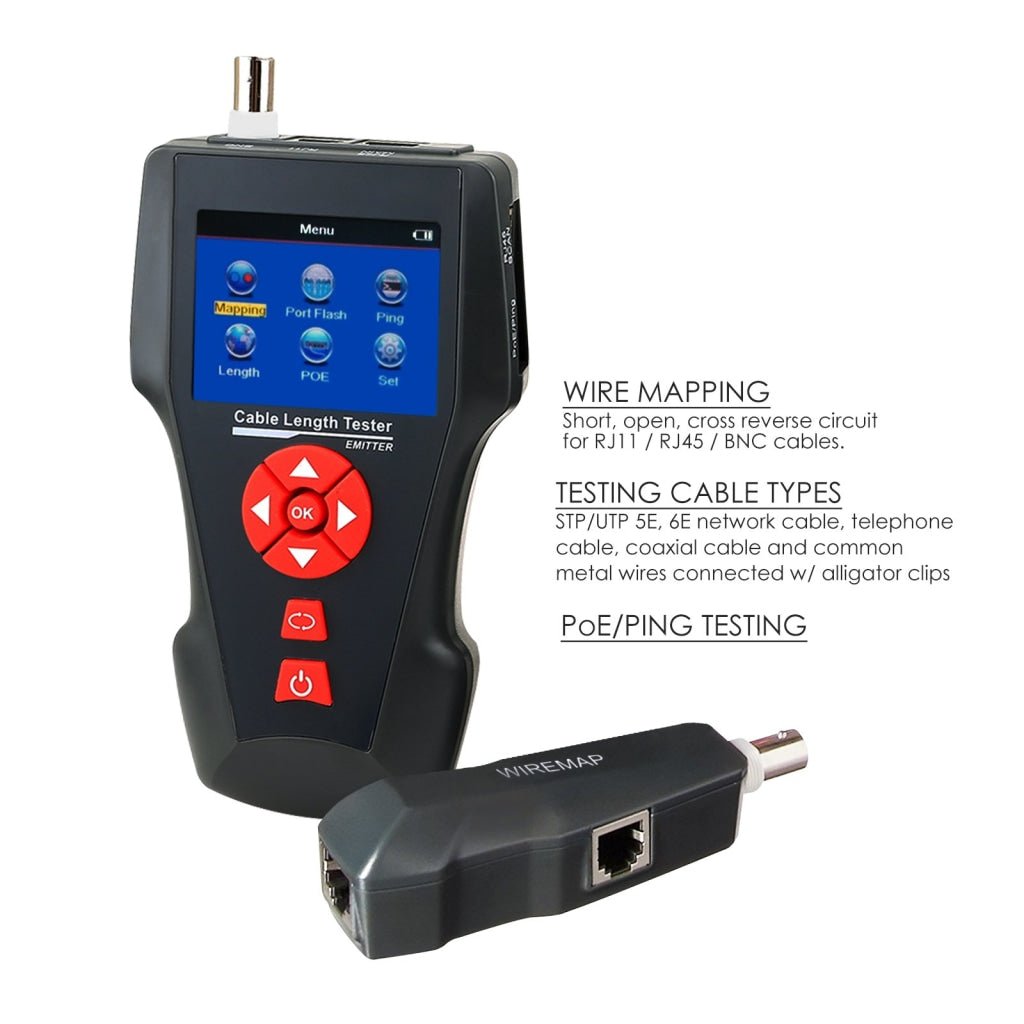 NF - 8601A Digital Cable Tester Wire Tracker RJ45 RJ11 BNC Cable Length, Handheld Tester with Remote Identifier PoE PING Data Storage Function and Port Flash - Gain Express