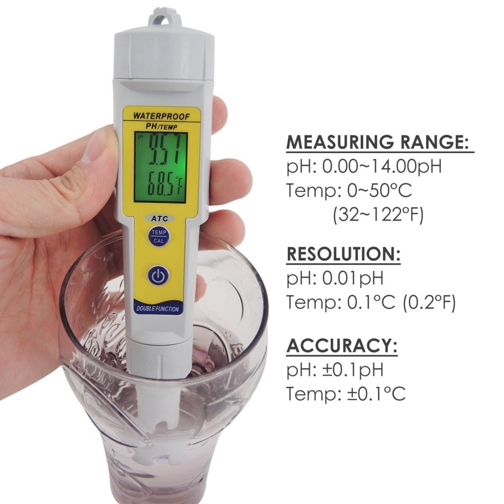 PH - 002 Waterproof pH Meter with Auto Buffer Recognition °C °F & Replaceable Electrode - Gain Express