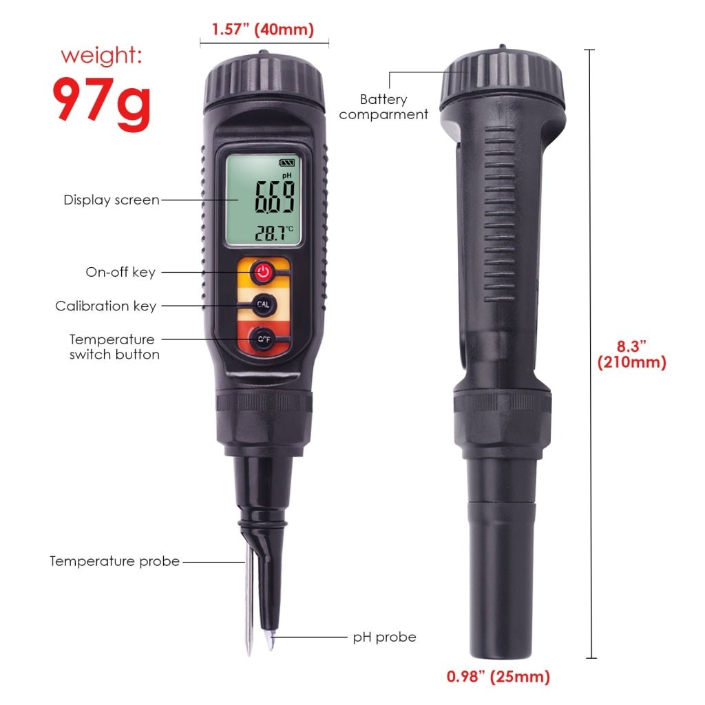 digital soil ph and moisture meter PH-08 Digital Food PH Soil Meter w/ Temperature Measure Acidity Tester for Dough Meat Cheese Bread Fruit High Precision with ATC