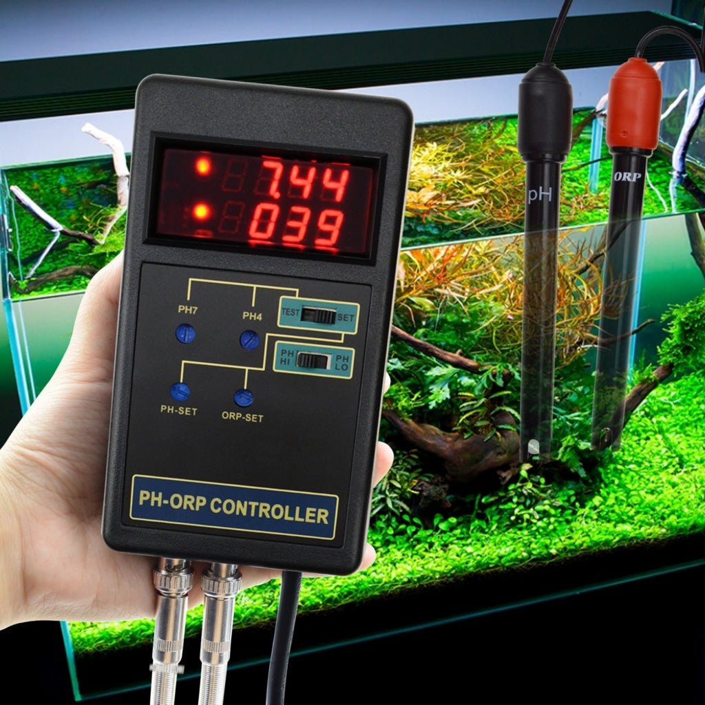 PHC - 244_110V PHC - 244 2 in 1 Digital pH & ORP Redox Controller with Separate Relays Replaceable Electrode BNC Type Probe Water Quality Monitor Tester for Aquarium Hydroponics Tank 14.00pH / 1999mV with Calibration Solution - Gain Express