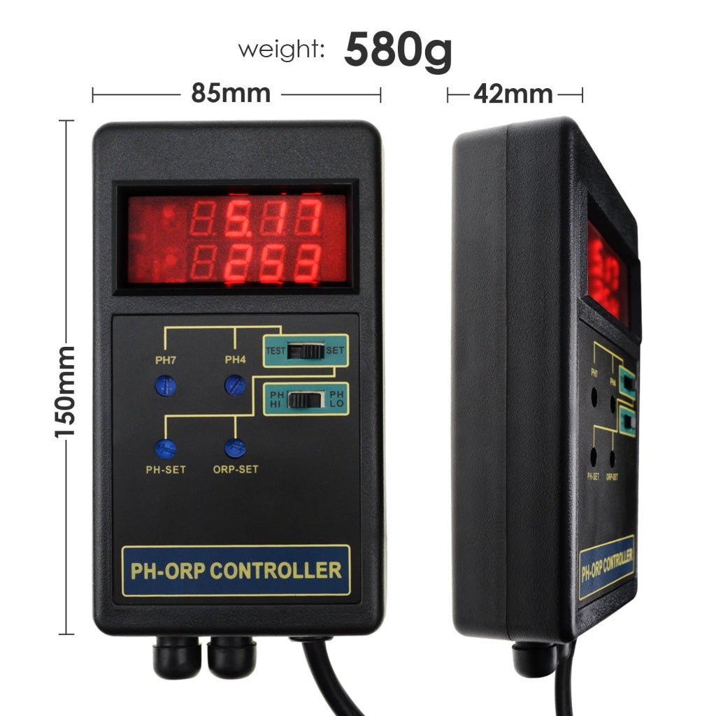 PHC - 244_110V PHC - 244 2 in 1 Digital pH & ORP Redox Controller with Separate Relays Replaceable Electrode BNC Type Probe Water Quality Monitor Tester for Aquarium Hydroponics Tank 14.00pH / 1999mV with Calibration Solution - Gain Express