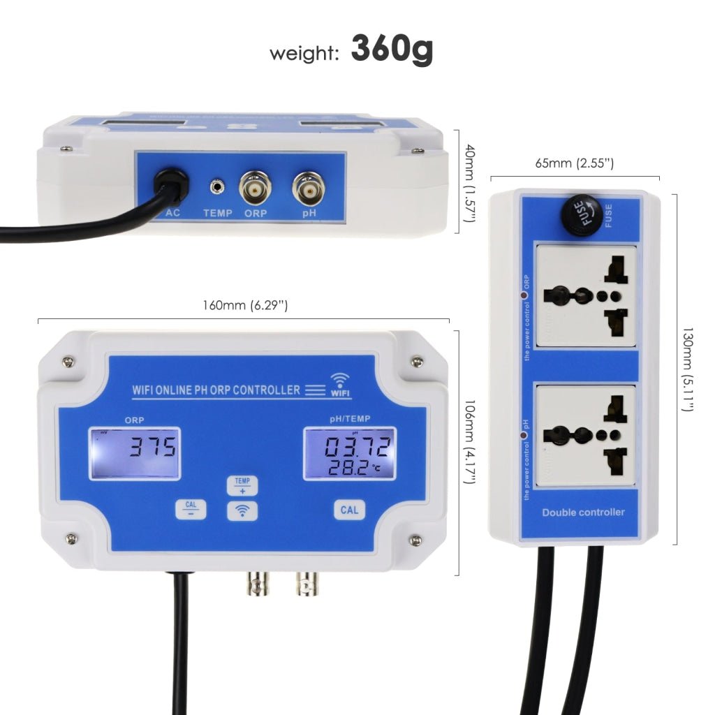 PHC - 342_US PHC - 342 Digital PH / ORP Controller with Monitoring and Dosing in Water Digital pH Meter Redox Temp Tester App Remote Online Monitor for Swimming Pool Aquaculture Fishpond - Gain Express