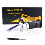 REB - 90ATC 3 - in - 1 Honey Refractometer Brix/Moisture/Baume Tester Meter ATC, Tri - Scale 58 - 90%/12 - 27%/38 - 43Be', Sugar Water Content Level Beekeeping Maple Syrup, Test Kit w/Calibration Oil & Block - Gain Express