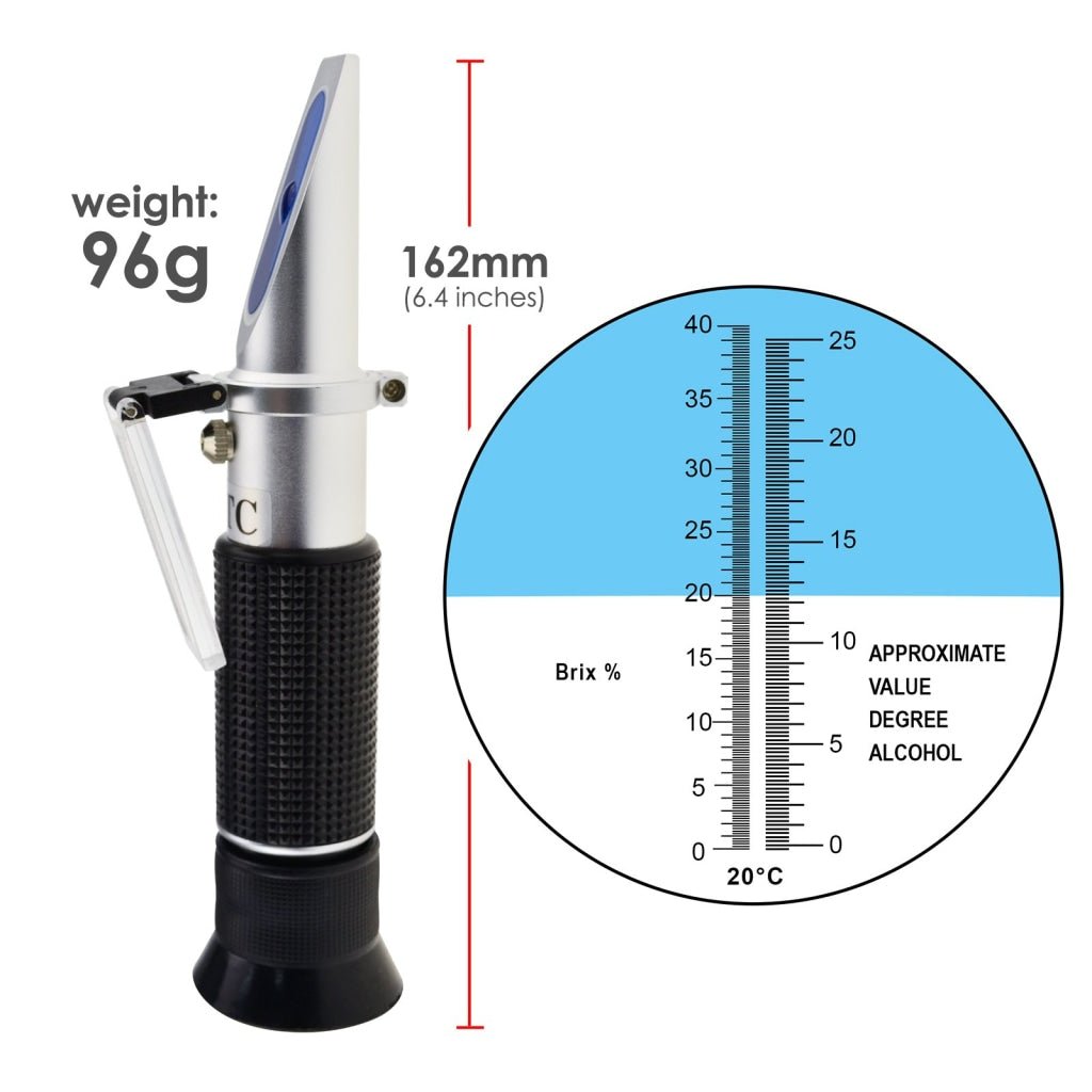 REW - 25BATC Grape Fruit Wine Alcohol Refractometer with ATC, Dual Scale 0 - 25% VOL 0 - 40% Brix, Handheld Optical Meter Tester for Sugar Glucose Wine Making Winemakers Homebrew Test Tool - Gain Express