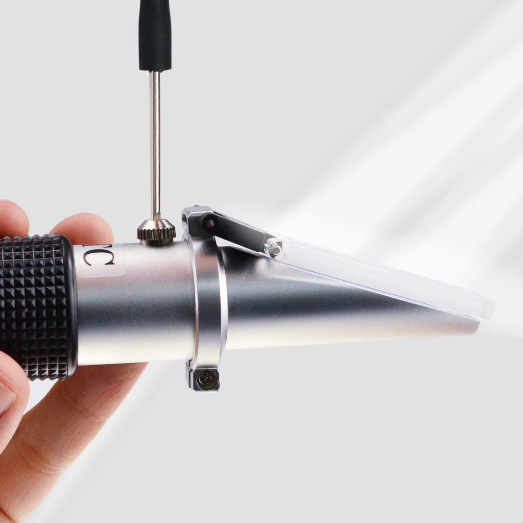 REW - 25BATC Grape Fruit Wine Alcohol Refractometer with ATC, Dual Scale 0 - 25% VOL 0 - 40% Brix, Handheld Optical Meter Tester for Sugar Glucose Wine Making Winemakers Homebrew Test Tool - Gain Express