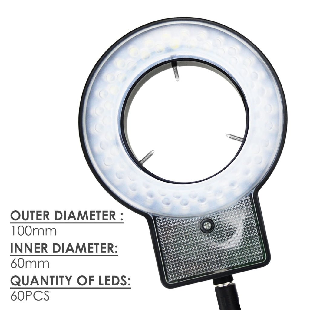 RLT - 207 60 LED Microscope Ring Light Scope Illuminator with 4 - Zone Quadrant Control, Adapter Fitting and 8 Adjustable Brightness Level 40~60mm Diameter - Gain Express