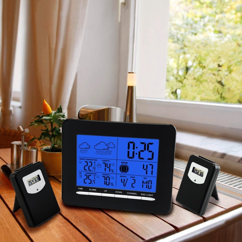 S08S3318BL_2S In/Out Temperature Wireless Weather Station DCF Radio Controlled Clock 2 Sensor - Gain Express