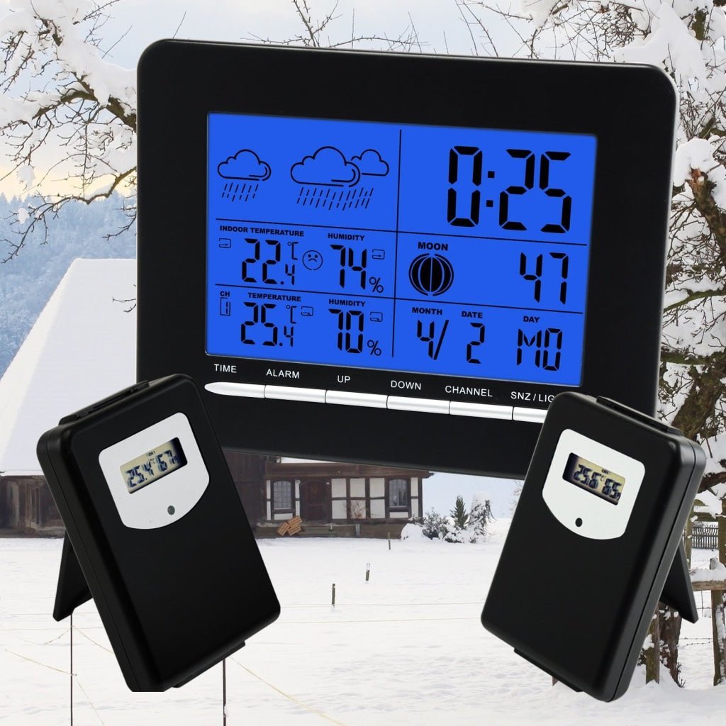 S08S3318BL_2S In/Out Temperature Wireless Weather Station DCF Radio Controlled Clock 2 Sensor - Gain Express