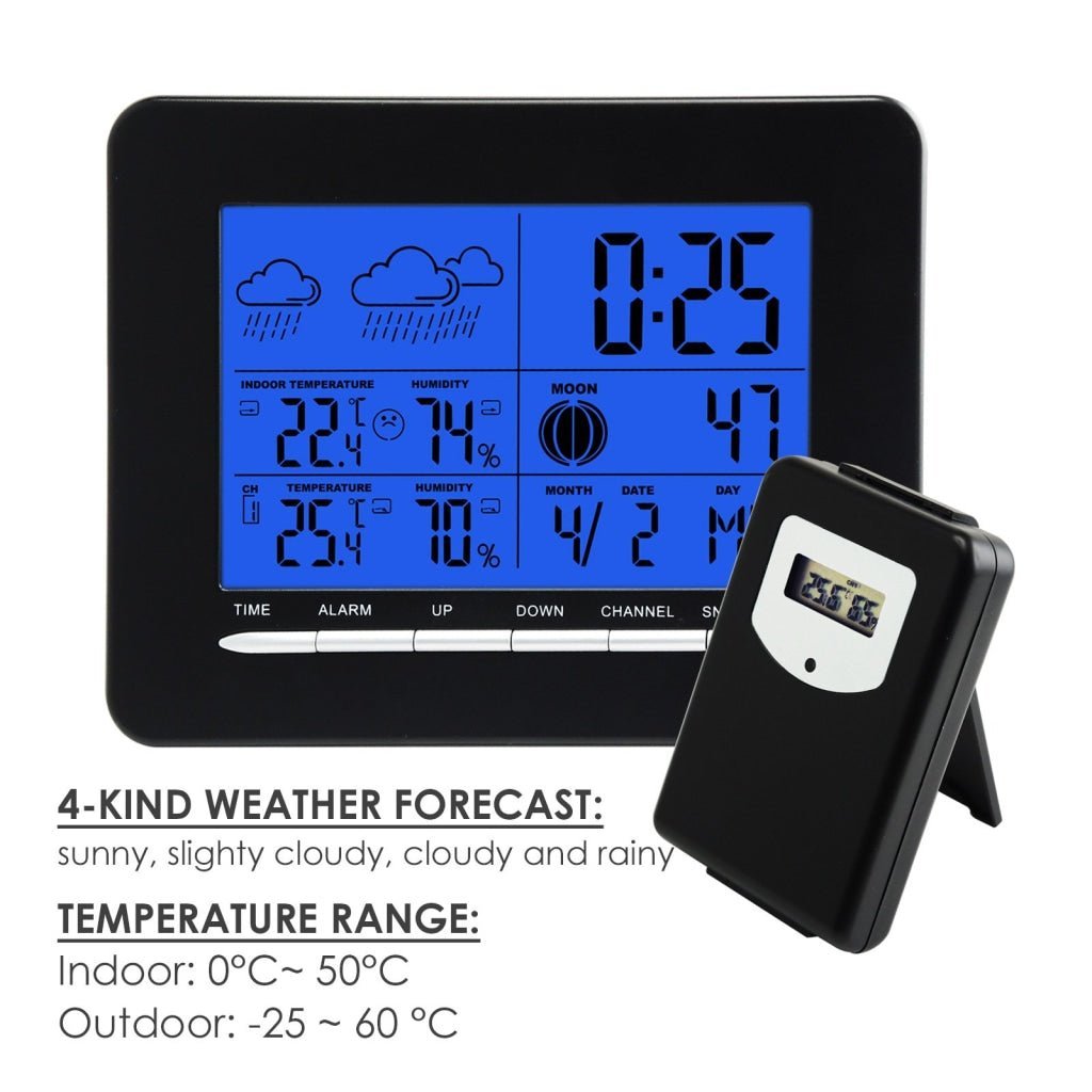 S08S3318BL_2S In/Out Temperature Wireless Weather Station DCF Radio Controlled Clock 2 Sensor - Gain Express