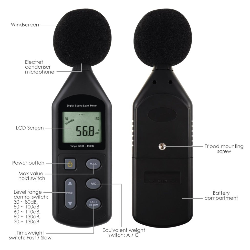 SLM - 269 Sound Level Meter Audio Decibel Noise Tester 30~130dBA Digital Volume Measuring Instrument A / C Frequency Weighting Tool Factory Pre - calibrated - Gain Express