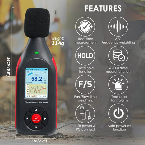 Spl Monitoring SLM-441 Decibel Meter Datalogger Sound Level Tester Noise Decibel ...