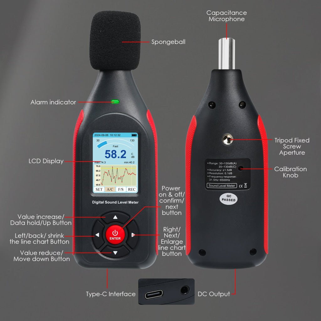 Spl Monitoring SLM-441 Decibel Meter Datalogger Sound Level Tester Noise Decibel ...