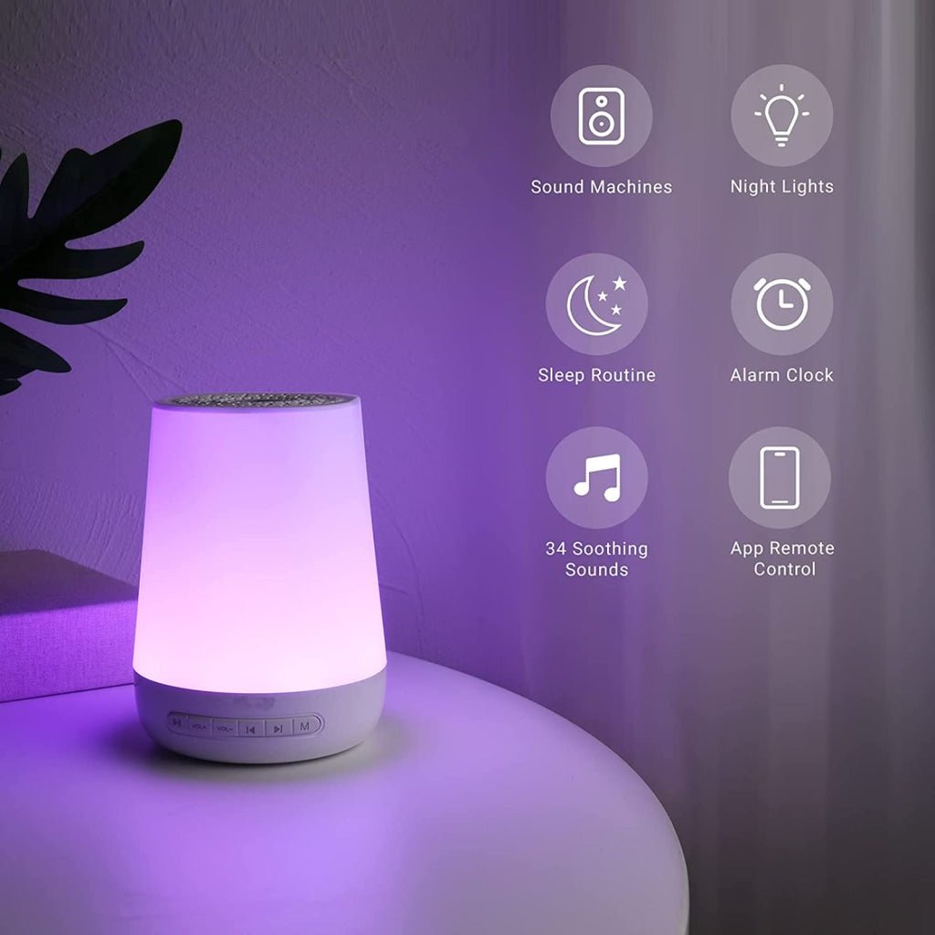 SNM - 2 Baby Sound Machine White Noise Machine for Baby Sleeping with Night Light, Toddler Sleep Trainer 34 Soothing Sounds, Timer, App Remote Control, Personal Sleep Routine - Gain Express