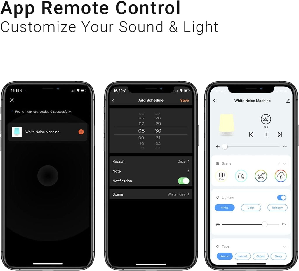 SNM - 2 Baby Sound Machine White Noise Machine for Baby Sleeping with Night Light, Toddler Sleep Trainer 34 Soothing Sounds, Timer, App Remote Control, Personal Sleep Routine - Gain Express