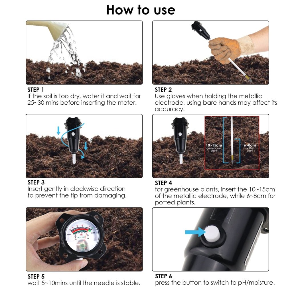 SQM - 329 SQM - 329 Soil pH and Moisture Meter 2 - in - 1 Tester 308mm Long Waterproof Metal Electrode for Indoor & Outdoor Gardens Plants Flowers Farming - Gain Express