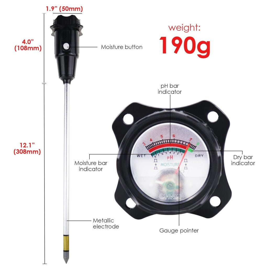 SQM - 329 SQM - 329 Soil pH and Moisture Meter 2 - in - 1 Tester 308mm Long Waterproof Metal Electrode for Indoor & Outdoor Gardens Plants Flowers Farming - Gain Express