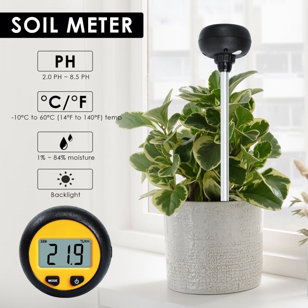 gain express soil ph & moisture meter SQM-438 3-in-1 Soil Acidity / Alkalinity pH Tester with Temperature and Moisture Measurement 8.3-inch Metal Probe for Plant, Seedbed, Flower Farm, Agriculture, Orchard Soil Testing