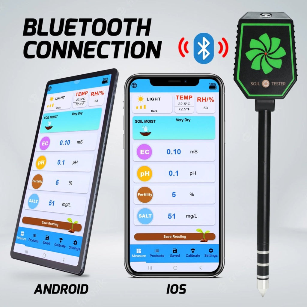 SQM - 457 High Precision 8 - in - 1 PH EC Fertility Salt Temperature Soil Moisture Meter Smart Bluetooth Light Intensity Air Humidity Detector for Plant Health Monitoring - Gain Express