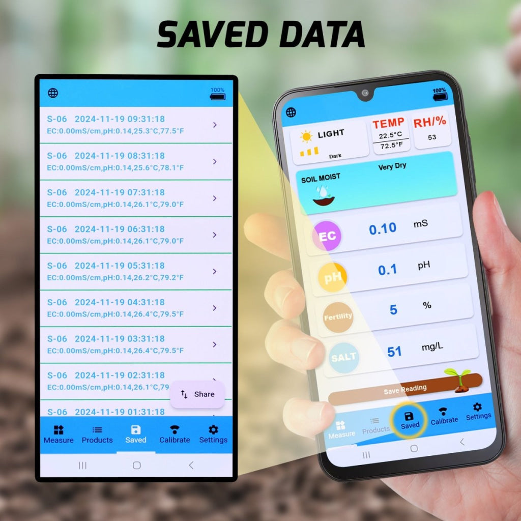 SQM - 457 High Precision 8 - in - 1 PH EC Fertility Salt Temperature Soil Moisture Meter Smart Bluetooth Light Intensity Air Humidity Detector for Plant Health Monitoring - Gain Express