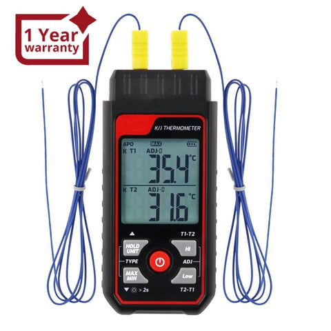 TA611B_R Dual Channel K/J Probe Thermocouple Thermometer T1 - T2 Channel Temperature Measurement - Gain Express