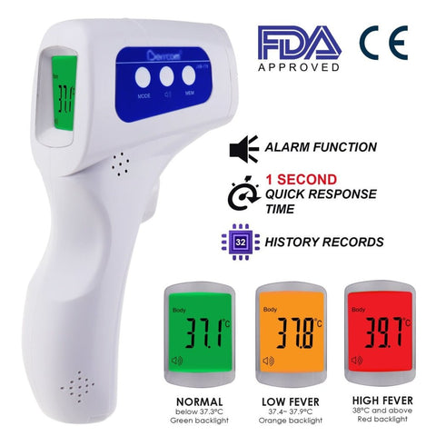 THE - 293 Forehead Body Human Adult Infant Infrared Thermometer 32 Memory FDA Approved Temperature Tester Colored Backlight Fever Indicator - Gain Express