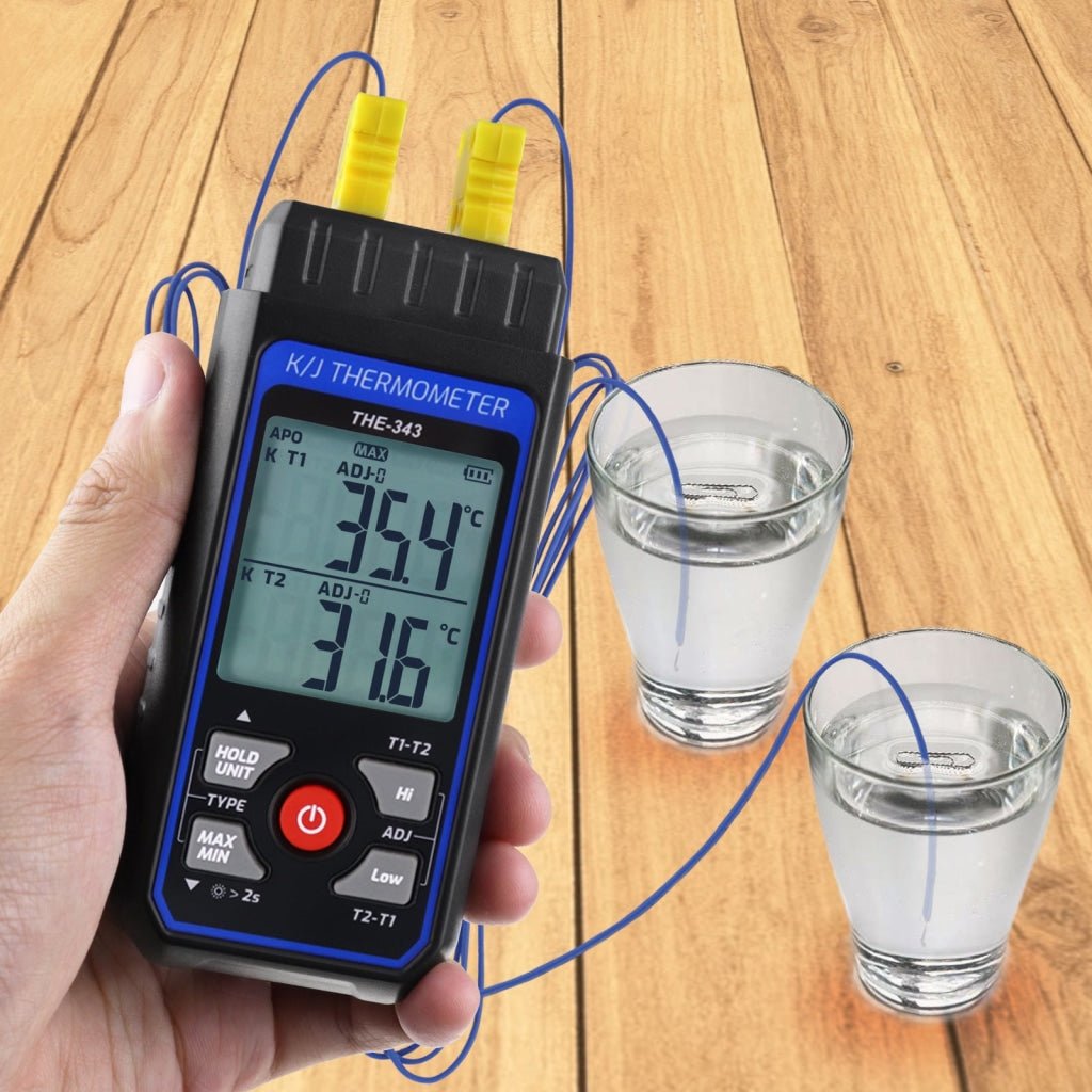 THE-343 K/J Thermocouple Thermometer Dual Channel Temperature