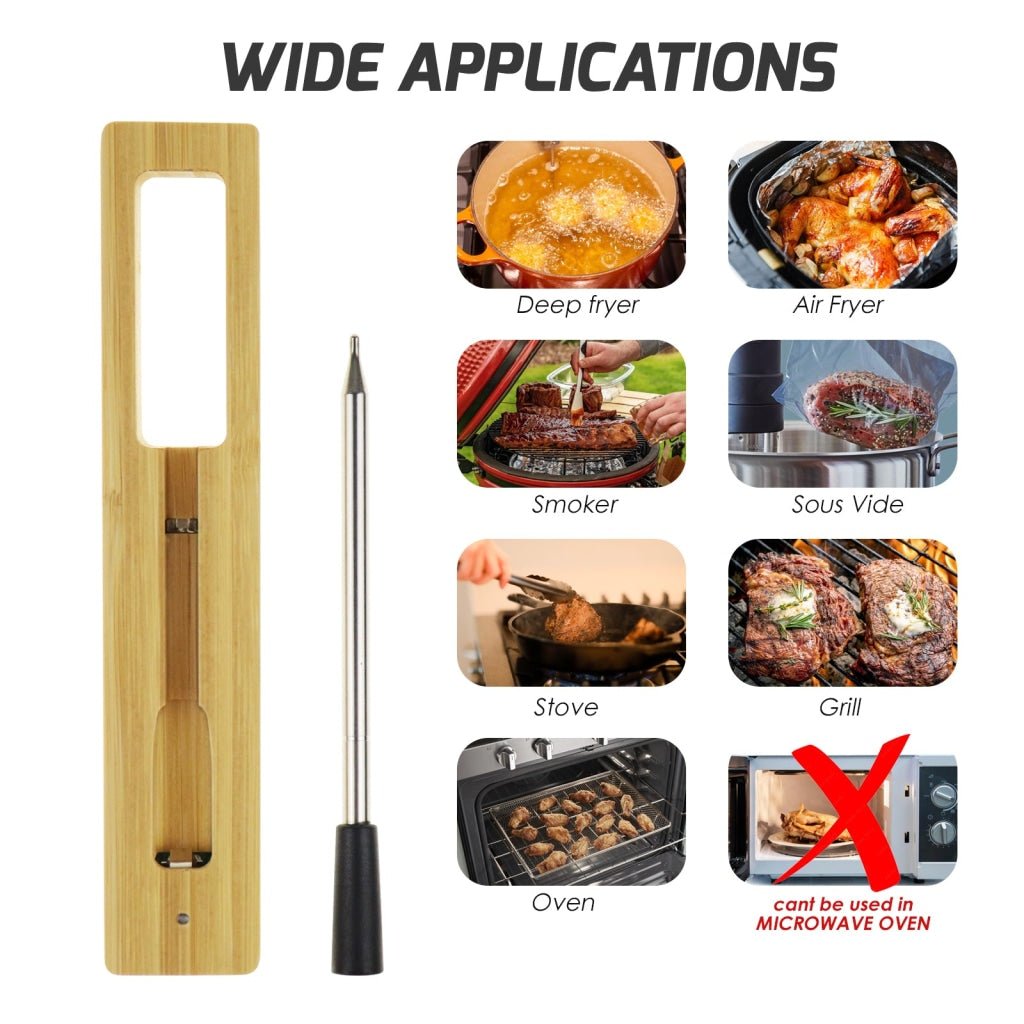 THE - 372 Wireless Meat Thermometer for Remote Monitoring - Bluetooth Meat Thermometer Digital Cooking Thermometer with 165ft Wireless Range for Kitchen, BBQ, Oven, Smoker, Grill, and Rotisserie - Gain Express