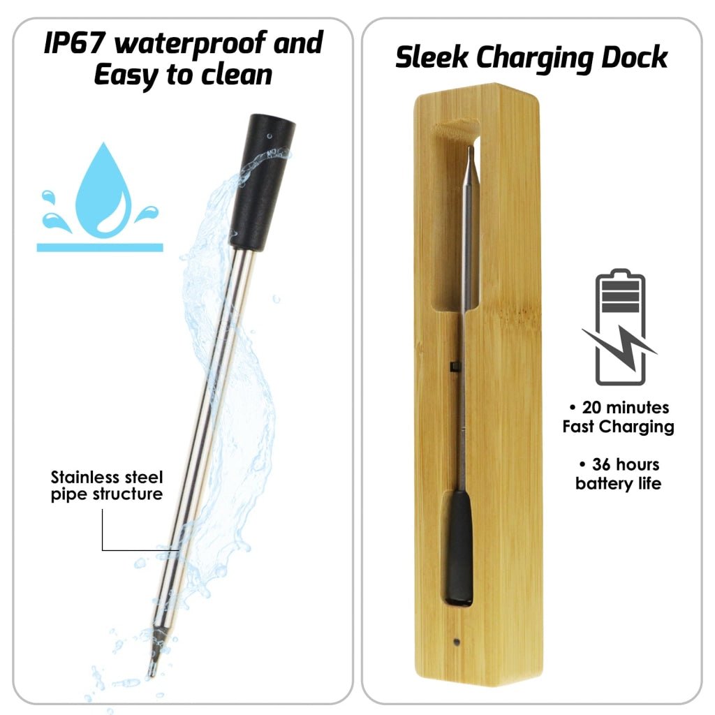 THE - 372 Wireless Meat Thermometer for Remote Monitoring - Bluetooth Meat Thermometer Digital Cooking Thermometer with 165ft Wireless Range for Kitchen, BBQ, Oven, Smoker, Grill, and Rotisserie - Gain Express