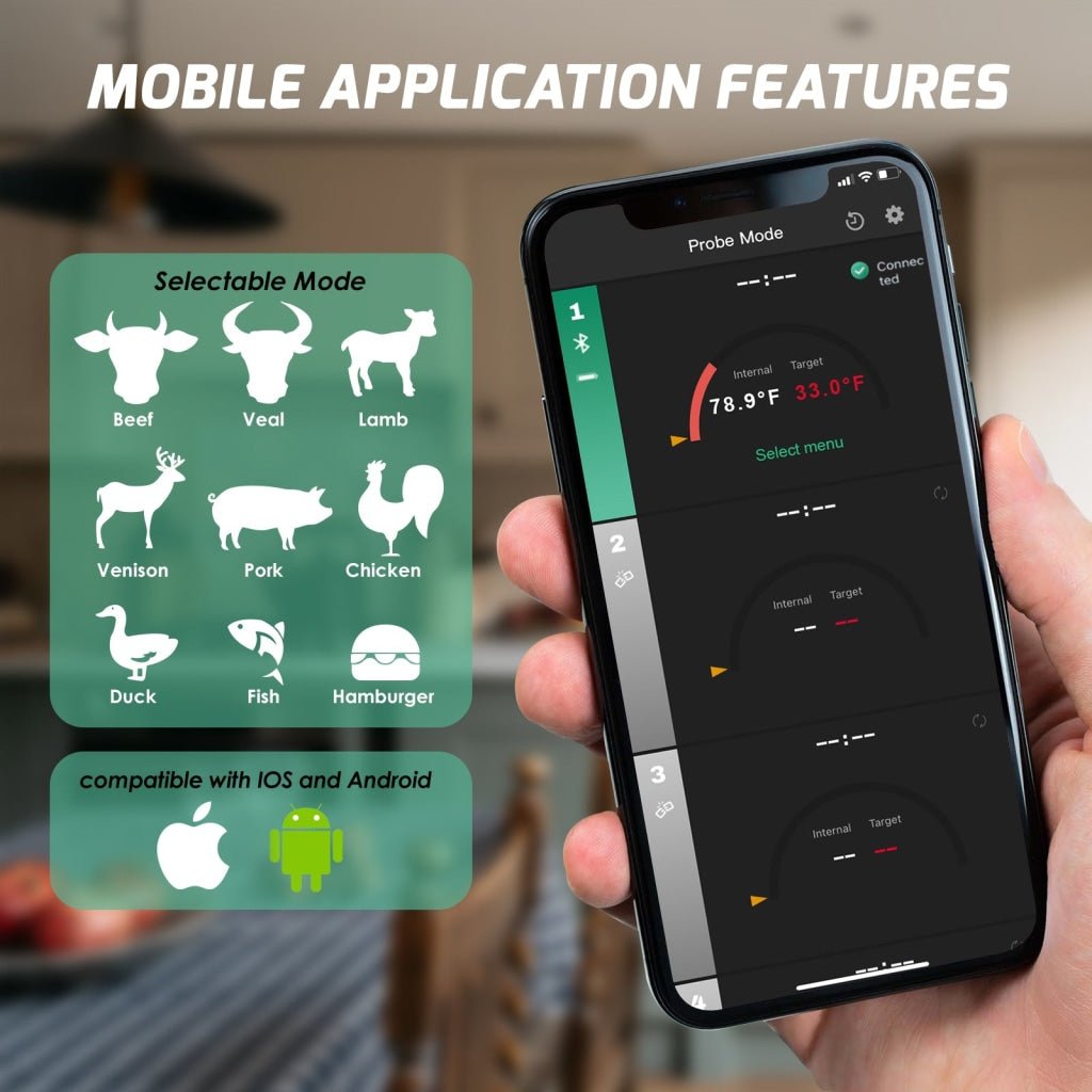 THE - 372 Wireless Meat Thermometer for Remote Monitoring - Bluetooth Meat Thermometer Digital Cooking Thermometer with 165ft Wireless Range for Kitchen, BBQ, Oven, Smoker, Grill, and Rotisserie - Gain Express