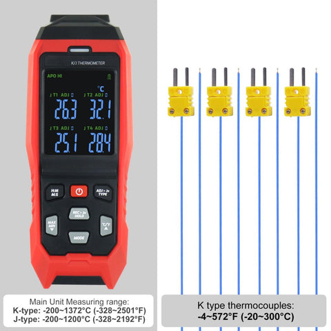TA612C Termómetro termopar tipo K/J de 4 canales -200~1372℃/ -328~2501 TA612C Termómetro termopar tipo K/J de 4 canales -200~1372℃/ -328~2501