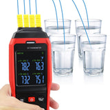 THE - 373 K/J/T Datalogger Thermocouple Thermometer - 200~1372°C ( - 328~2501°F), 4 - Channel Display, Real - Time Data Logging, Audible and Visible Alarm, and ADJ Compensation - Gain Express