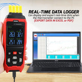 THE - 373 K/J/T Datalogger Thermocouple Thermometer - 200~1372°C ( - 328~2501°F), 4 - Channel Display, Real - Time Data Logging, Audible and Visible Alarm, and ADJ Compensation - Gain Express