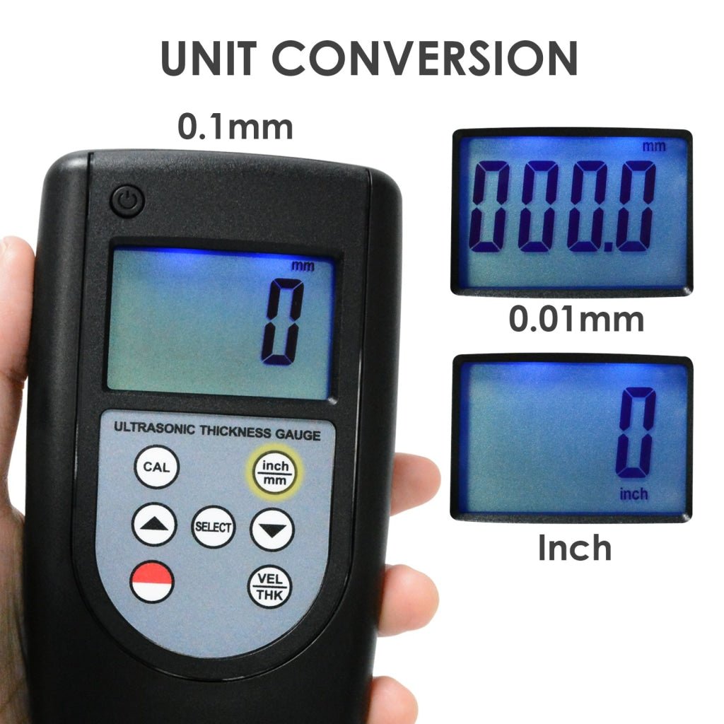 TM - 1240 Digital Ultrasonic Thickness Meter 0.75~400mm for Material Measurement, Testing Measuring Tool Tester Gauge Steel Cast Iron Aluminum Red Copper Brass Zinc Quartz Glass PVC Polyethylene - Gain Express