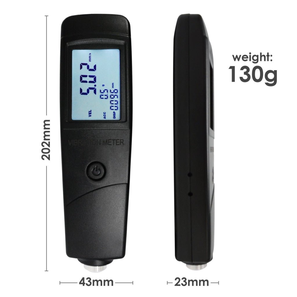 VM - 213 Digital Vibration Meter Tester Piezoelectric Sensor Measuring Acceleration, Velocity and Displacement for Machinery, Quality Control, Commissioning and Predictive Maintenance Purposes - Gain Express