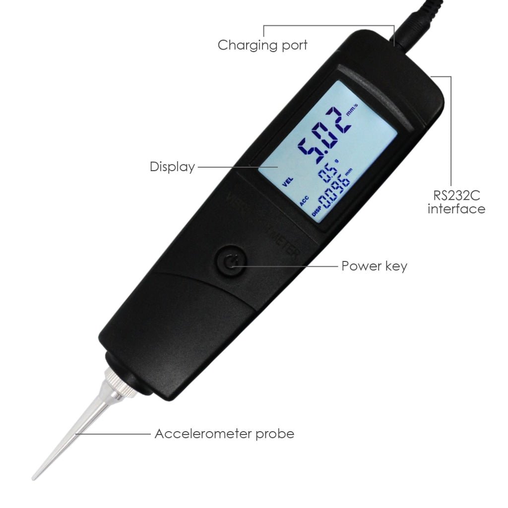 VM - 213 Digital Vibration Meter Tester Piezoelectric Sensor Measuring Acceleration, Velocity and Displacement for Machinery, Quality Control, Commissioning and Predictive Maintenance Purposes - Gain Express