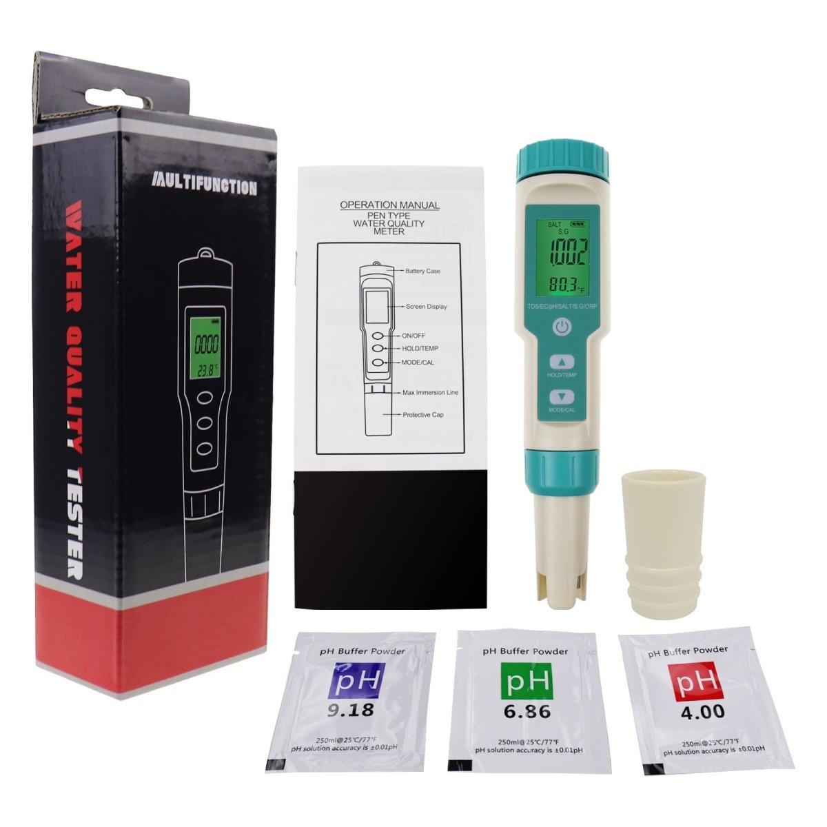 WQM - 339 7in1 Pentype Tester PH / TDS / EC / ORP / Salinity / S.G. / Temperature Meter Water Tester for Drinking Water, Aquariums, Hydroponics Pools - Gain Express