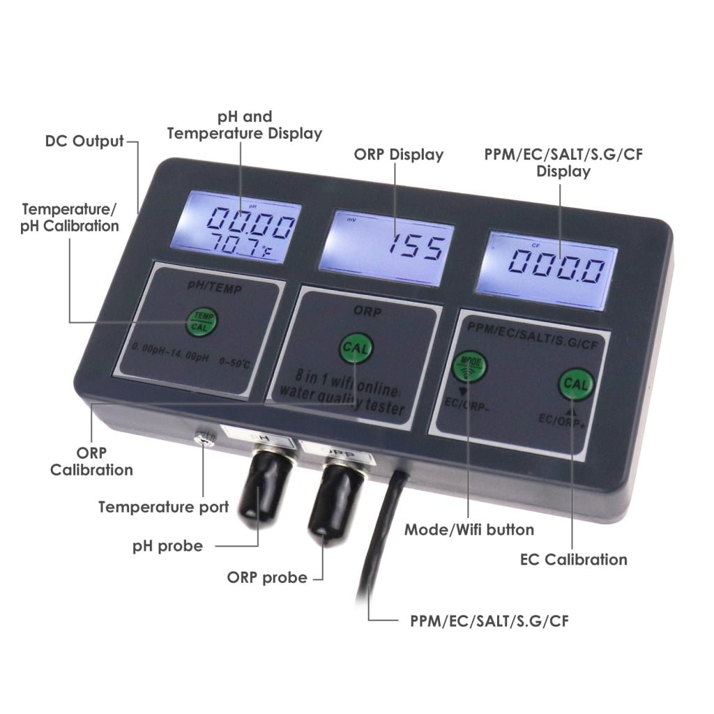 WQM - 359 Multi - Parameter 8 - in - 1 Water Test Kit pH. ORP. EC Conductivity, TDS, Salt, S.G., CF, and Temperature with Online APP Tester - Gain Express