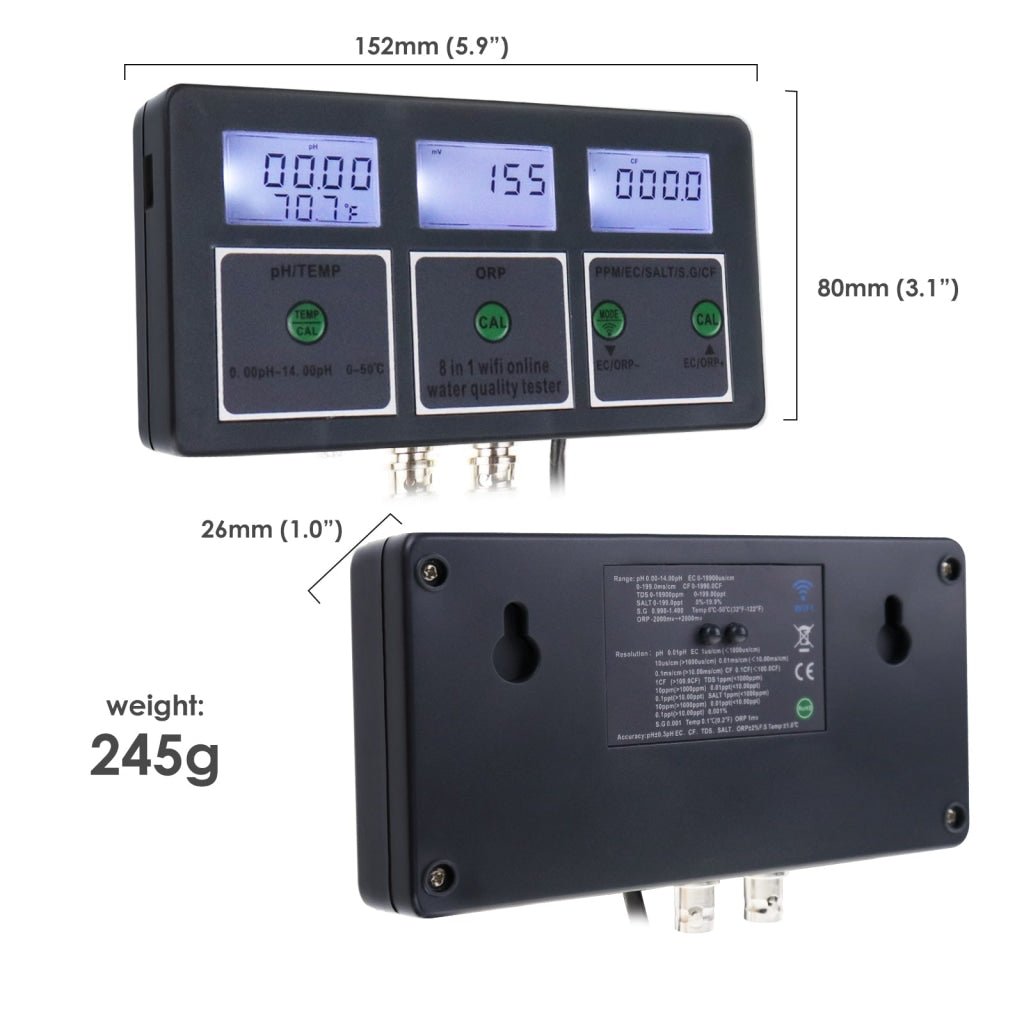 WQM - 359 Multi - Parameter 8 - in - 1 Water Test Kit pH. ORP. EC Conductivity, TDS, Salt, S.G., CF, and Temperature with Online APP Tester - Gain Express