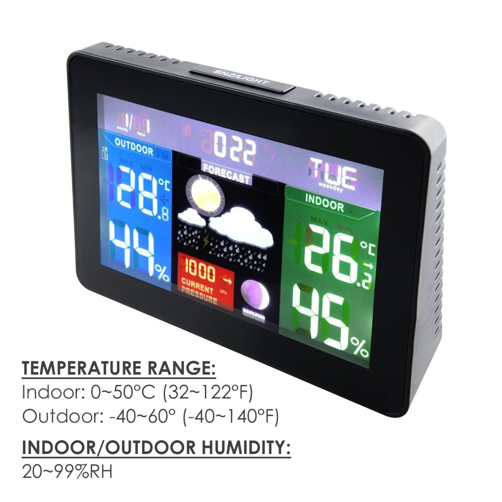WS - 001 - EU_2S DCF RCC Desktop Digital Weather Forecast Station Barometer with 2 Sensors 220V Only - Gain Express