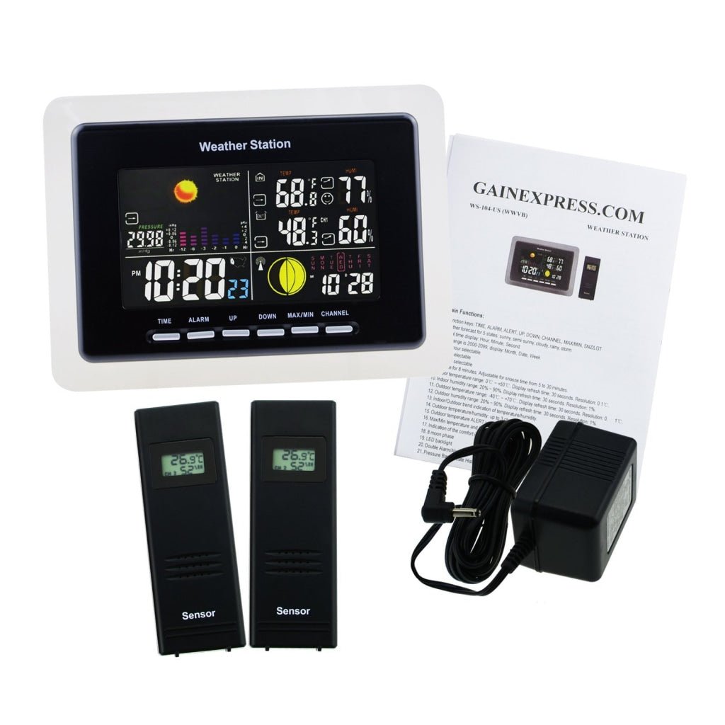 WS - 104_US_2S Wireless Weather Station Temperature Humidity WWVB 2 Remote Sensor Indoor Outdoor 110V ONLY - Gain Express